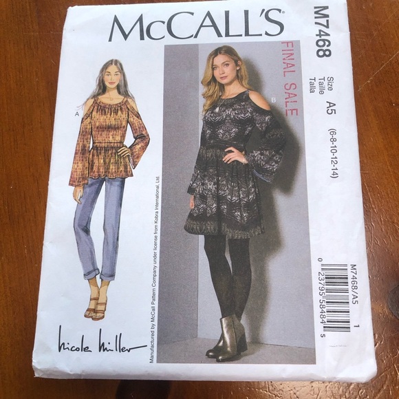 McCalls Pattern M7468 MISSES TUNIC & DRESS Sz 6-14 Nicole Miller Bare Shoulders - Picture 2 of 8
